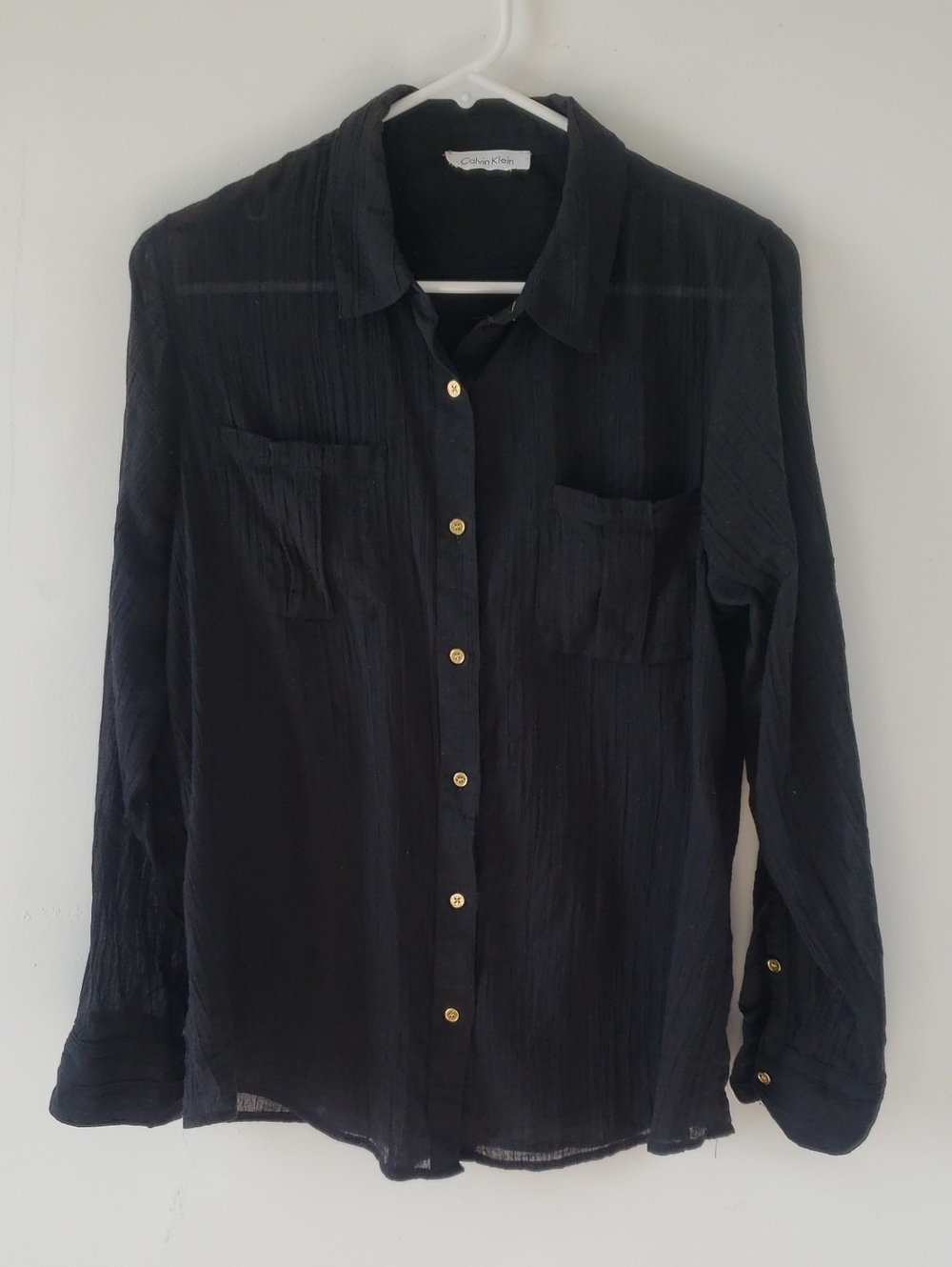 Calvin Klein Black Lightweight Women's Shirt with Gold Buttons